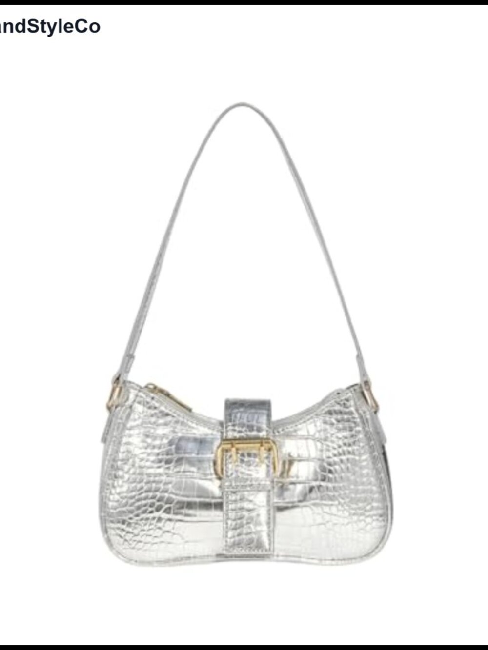 PU Leather Shoulder Bag Metallic Buckle Trendy Handbag Faux Leather Purse